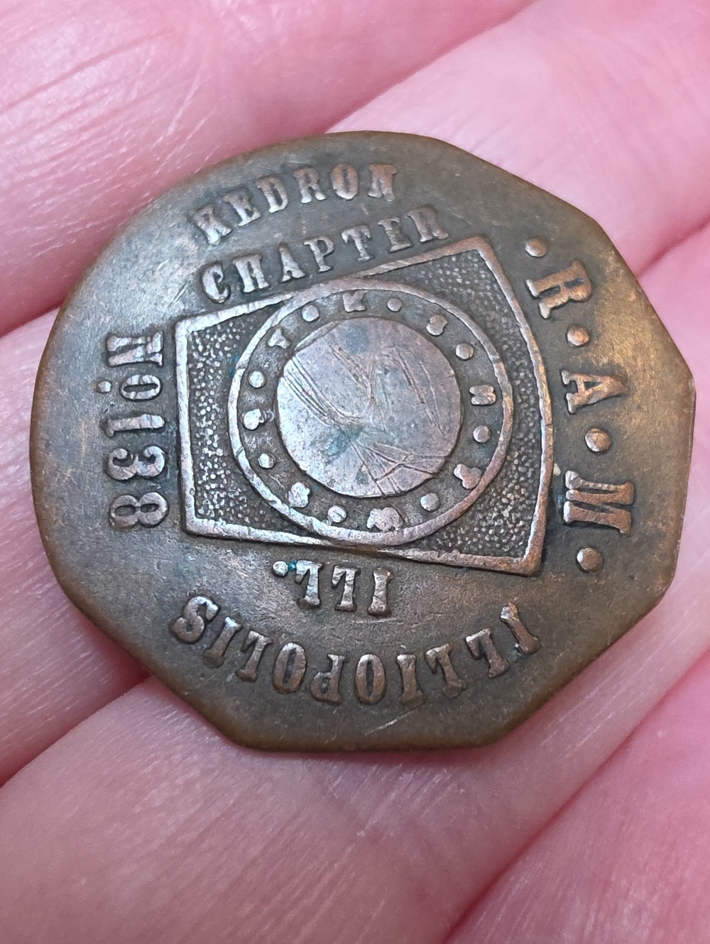 Antique Masonic Royal Arch Mason Copper Token Chapter Penny No.138 ILLIOPOLIS,IL
